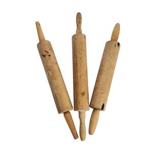 Lot Of 3 Vtg Wood Rolling Pins Farmhouse Cottagecore Primitive Decor Assorted A